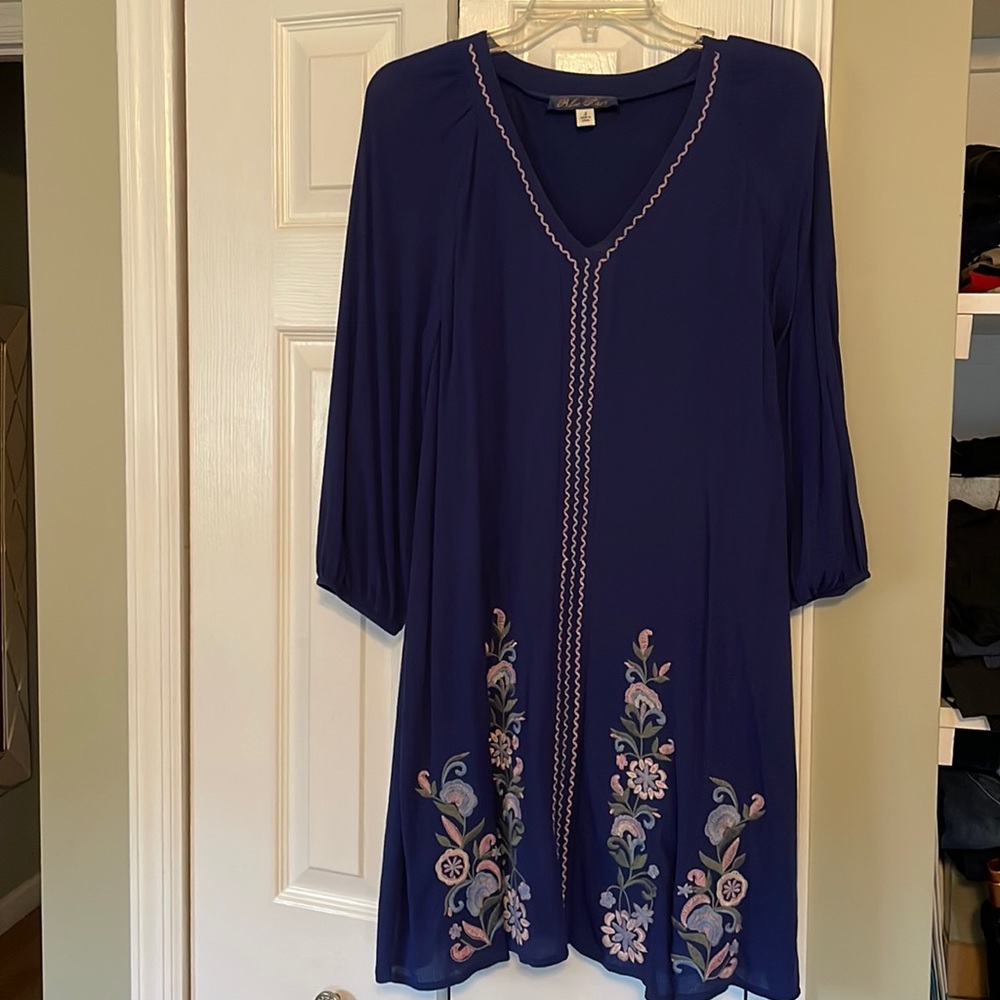 Blue Rain bohemian dress / long shirt with embroidery Size S